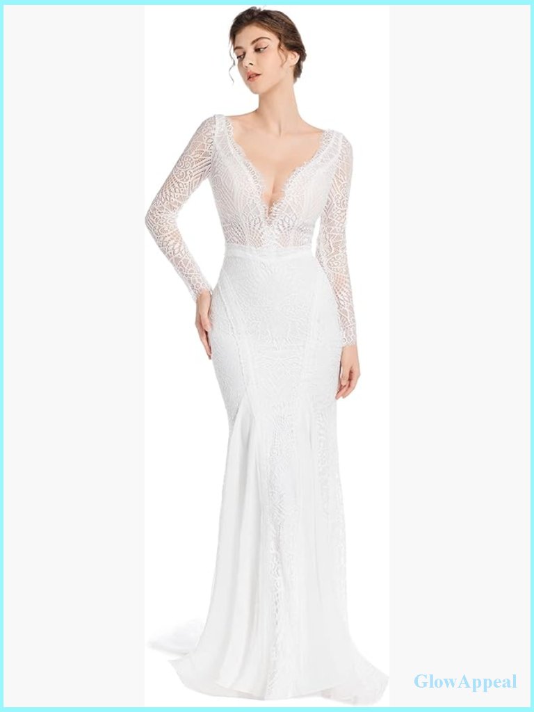 Classy Lace Boho Long Sleeve Open Back Mermaid Wedding Gown